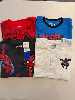 Set of all 4 t-shirts. Marvel Boys Spider-Man Tee Set - Red, Blue, Gray, Cream